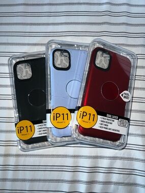 Dual-Layer Protective iPhone 11 Case - Black, Light Blue, Red